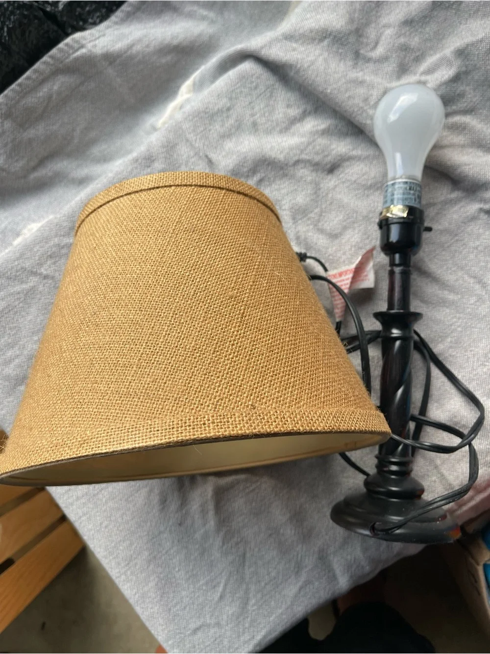 Rustic burlap Fabric Shade Table Lamp with Black Base